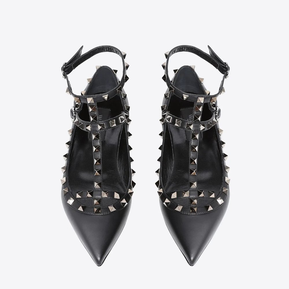 EUC Valentino Rockstud Noir Caged Ballet Flat